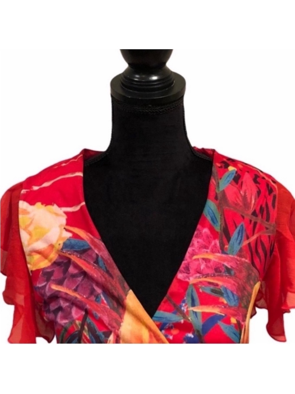 Desigual Miranda NWT bohemian feminine faux wrap red floral sexy dress medium - Picture 8 of 16